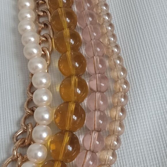 Marley Lilly Gold & Pink Multicolored Faux Pearl Glass Beaded Statement Necklace - Picture 5 of 10